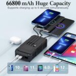 Solar Power Bank 66800mAh Built in Hand Crank and 4 Cables 22.5W Fast Charge,Camping Essentials/SOS/Strobe/Strong Flashlights,Compass Solar Portable Charger Power Bank (Black) - Image 3