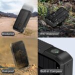 Solar Power Bank 66800mAh Built in Hand Crank and 4 Cables 22.5W Fast Charge,Camping Essentials/SOS/Strobe/Strong Flashlights,Compass Solar Portable Charger Power Bank (Black) - Image 8