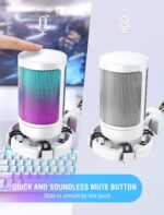 FIFINE AmpliGame A6V USB Microphone, PC Gaming Recording Desktop Laptop Mic, RGB Streaming Podcasting Condenser Mic for Online Game, Vocal, with Mute Button, Gain Knob, Tripod Stand- White - Image 3