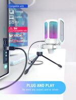 FIFINE AmpliGame A6V USB Microphone, PC Gaming Recording Desktop Laptop Mic, RGB Streaming Podcasting Condenser Mic for Online Game, Vocal, with Mute Button, Gain Knob, Tripod Stand- White - Image 5