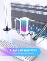 FIFINE AmpliGame A6V USB Microphone, PC Gaming Recording Desktop Laptop Mic, RGB Streaming Podcasting Condenser Mic for Online Game, Vocal, with Mute Button, Gain Knob, Tripod Stand- White - Image 6