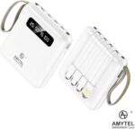 10000mAh Mini 4-Wire Power Bank with Built-in Type-C, Micro & Lightning Cables, Portable Fast Charging Power Bank for Mobile – White - Image 3