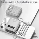 10000mAh Mini 4-Wire Power Bank with Built-in Type-C, Micro & Lightning Cables, Portable Fast Charging Power Bank for Mobile – White - Image 6
