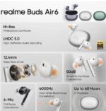 Powerful Rich Audio Sound Wireless Earbuds, 46dB Hybrid Noise Cancellation, Compatible for realme Buds air 6 TWS Earphone 40 Hours Playback, (Silver) - Image 3