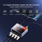 Gigabit Ethernet Splitter 1 to 4 Port, 1000Mbps High-Speed LAN Adapter with USB Cable, Mini Plastic YuLinca Network Hub, Plug & Play for Router, Modem, PC, IP Camera, Printer, Smart TV - Image 3
