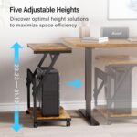 21562 Computer Tower Cart - Height Adjustable PC Stand, 2-Tier CPU Holder Home Office Gaming Desk Accessories Rolling Lockable Wheels, Laptop Table Standing Computer Desk, Rustic Brown - Image 4