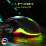 Archer Tech Lab Recurve 300 Wired Gaming Mouse,12000 Dpi with 1000Hz Polling Rate 8 Buttons, Support, 6 Mode RGB, Sunplus Sensor, 10 Mn+ Clicks Huyu Switches, Compatible with Pc/Mac - Black - Image 7