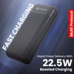 Toreto Power Glide 20 20000mAh Power Bank | 22.5W Fast Charging | 20W Type-C PD Output | Dual USB 22.5W | Multi-Protocol Support | LED Indicator | USB to Type-C Cable Included | Made in India | Black - Image 5