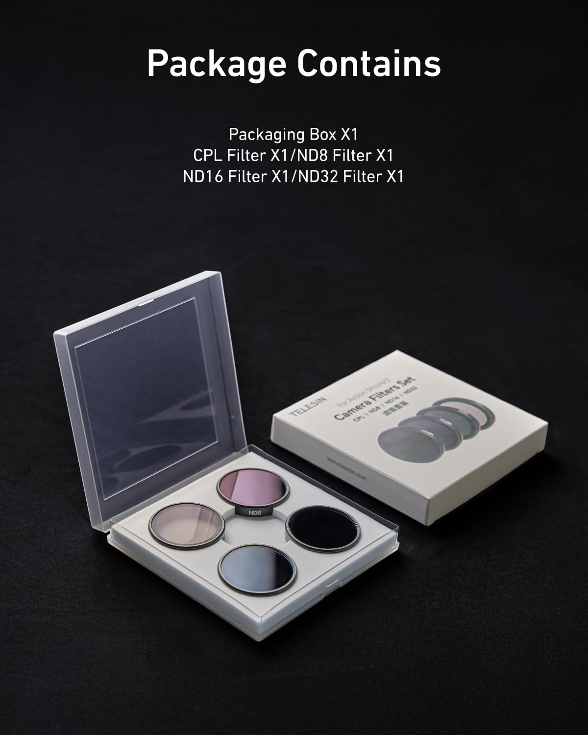 TELESIN Lens Filter Set for DJI Action 5/4/ 3 Camera Accessories, 4-Pack CPL ND32 ND16 ND8 Polarizing Neutral Density HD Filter Lens Protective Protector Cover for DJI Osmo (ND Filter) - Image 4