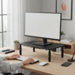 SYGA Adjustable Laptop Stand for Desk, Metal Monitor Riser Stand, PC Screen Stand with Storage Space, Ventilated Laptop Riser for Office, Home & Study Table (Black) - Image 7