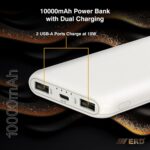 ERD PB-10KE Lithium-Polymer, 2 USB Output, 12W Power Bank, 10000mAh Type-C and Micro USB Input Ports, Compatible with Smartphones, Smart Watches, Neckbands & Other Devices, White - Image 3