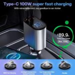 Retractable Car Charger, 120W 4 in 1 Super-Fast Car Charger, Type C & USB Charging Ports, USB-C & Lightening Cables Compatible with Phones, Pad, & iOS Type-C Android Devices - Image 5