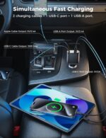 Retractable Car Charger, 120W 4 in 1 Super-Fast Car Charger, Type C & USB Charging Ports, USB-C & Lightening Cables Compatible with Phones, Pad, & iOS Type-C Android Devices - Image 8