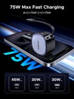 UGREEN 75W Retractable Car Charger 3 in 1 USB C Car Charger Fast Charging Cigarette Lighter Adapter Compatible with MacBook, iPad, iPhone 16 15, Galaxy S25 S24 - Image 3