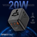 Spacething Explorer Pro 20w Gan World Travel Charger | 2 USB-C & 1 USB-A Fast Charging Travel Charger | All in One Worldwide Travel Plug Adapter (Black) - Image 3