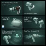Original Buds 4 Compatible with One+ Noise Cancelling Zen Green Blutooth Earbuds with Dual Drivers, Dynaudio EQ & 43 Hours Total Playtime (Zen Green) [MG5K76] - Image 4
