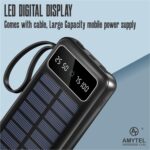 10000mAh Solar Power Bank with Built-in Type-C & Lightning Cable, LED Flashlight, Fast Charging Portable Charger for Mobile – Black - Image 4