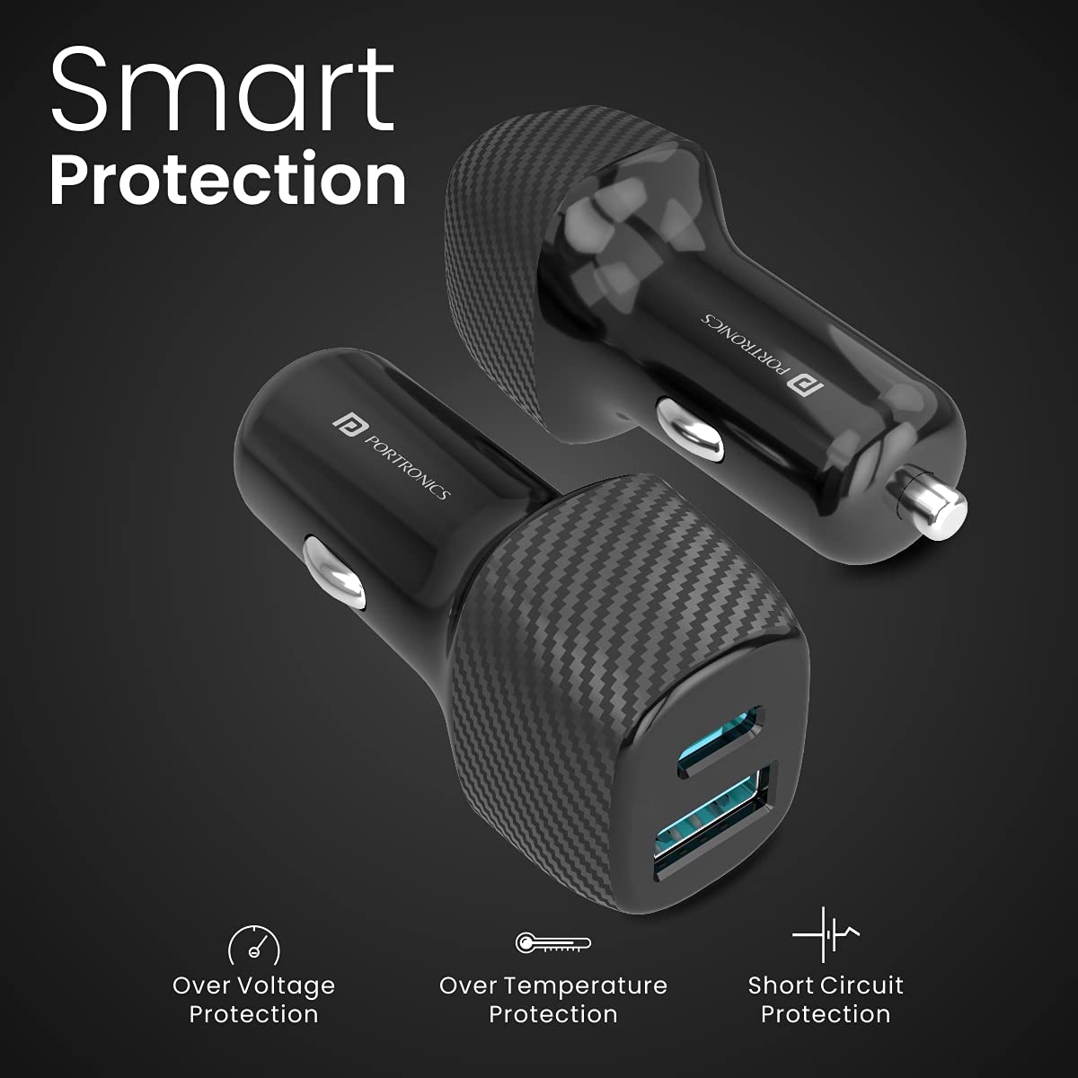 Portronics Car Power 6 51W Fast Car Charging Adapter with Dual Output Ports(PD Type C+ Mach USB-A) Compatible with iPhones, Android Smartphones, Tablets & More(Black) - Image 3
