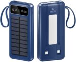 10000mAh Solar Power Bank with Built-in Type-C & Lightning Cable, LED Flashlight, Portable Fast Charging Power Bank – Blue - Image 3