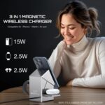 3 in 1 Charging Station for Apple, iPhone Mag-Safe Charger, Qi2 Certified, Rotating Wireless Charger Stand for iPhone 17,16,15,14,13,12 Series, Apple Watch, AirPods Fast Charing Dock Statuib - Image 3