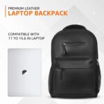 Amazon Basics Leather Laptop Backpack (15.6 Inch) | Water Resistant | Large Storage Compartments | Breathable Shoulder Straps | for Office, Travel or College (Black) - Image 3