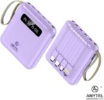 10000mAh Mini 4-Wire Power Bank with Built-in Type-C, Micro & Lightning Cables, Portable Fast Charging Power Bank for Mobile – Purple - Image 3