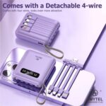 10000mAh Mini 4-Wire Power Bank with Built-in Type-C, Micro & Lightning Cables, Portable Fast Charging Power Bank for Mobile – Purple - Image 4