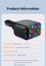 FKU 5-in-1 Super Fast Car Charger | Built in Starlight Lamp 120W Charging Adapter | Type-C + iOS Compatible | Bluetooth FM MP3 & Rainbow LED Display - Image 7