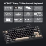 KEEBMONKEY WOBKEY Rainy 75 Aluminum HMX/JWK Switches Mechanical Keyboard with Superior Acoustics, Wired, BT, 2.4G Wireless Connectivity, RGB/PP/Gradient Glass/3500mAh/Violet Switch (Standard - Black) - Image 3