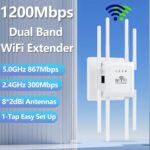 1200Mbps WiFi Extender Signal Booster, Long Range Wireless Internet Repeater for Home Cover up to 10,000 Sq.ft and 60 Devices, Dual Band 2.4/5GHz, WiFi Router Extender with Ethernet Port - Image 4