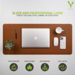 Premium Vegan Leather Desk Mat, Reversible Anti-Skid Mouse Pad, 90x40cm, Dual-Side Waterproof for Gaming, Office, Work from Home (TAN & Black) - Image 3