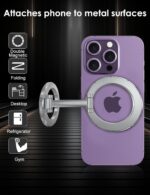 FKU Dual Side Magnetic Phone Holder 360° Rotatable Metal Phone Holder Magnetic Finger Grip Stand for Car, Gym Compatible for All Smartphones (Silver) - Image 5