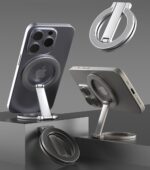 FKU Dual Side Magnetic Phone Holder 360° Rotatable Metal Phone Holder Magnetic Finger Grip Stand for Car, Gym Compatible for All Smartphones (Silver) - Image 9
