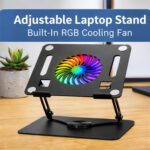 EYUVAA LABEL Metal Laptop Stand with Cooling Fan & RGB Light | 360° Rotation with Adjustable Height, Compatible with 10-17 inch Laptops Stand for Gaming, Table, Office (Black) - Image 5