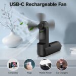 One94Store Mini Handheld Fan, Portable Folding USB Rechargeable Fan with 2000mAh Battery, 3 Speed Cooling for Home, Office, Travel & Kids, Black – Mini Fan, Hand Fan, Small Fan, USB Fan - Image 3