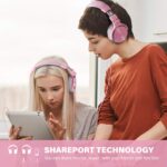 OneOdio Over Ear Headphone, Wired Bass Headsets with 50mm Driver, Foldable Lightweight Headphones with Shareport and Mic for Recording Monitoring Mixing Podcast Guitar PC TV (Light Pink) - Image 5
