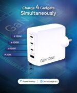 BlueRigger 100W 4-Port GaN Charger PD QC3.0 QC4.0 PPS Fast Charging Compact Adapter for All MacBook Series and laptops with USB C Charging Port (White) - Image 4