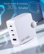 BlueRigger 100W 4-Port GaN Charger PD QC3.0 QC4.0 PPS Fast Charging Compact Adapter for All MacBook Series and laptops with USB C Charging Port (White) - Image 6