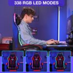 Gaming Chair Massage with LED RGB Lights and Footrest Ergonomic Computer Gaming Chair with High Back Video Game Chair with Adjustable Lumbar Support Red and Black - Image 5