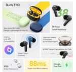 Original Earbuds for realme Buds T200x Wireless Sound Companion Powered by 12.4mm Dynamic Audio Driver, 25dB ANC Capability (Black) - Image 5