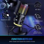 Fifine AMPLIGAME AM6 Gaming PC Microphone, USB Streaming Microphone with Game Chat Balance, Computer Condenser Desktop RGB Mic with Mute Button, Noise Cancellation for Podcast/Twitch/Discord - Image 6