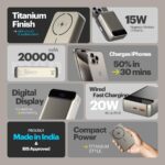 Stuffcool Click 20000mAh Magnetic Wireless Powerbank Natural Titanium Finish Perfect for iPhone 16,15,14,13,12 with Led Display and 20W Fast Wired Charging - Charges iPhone 50% in 30 mins - Image 5