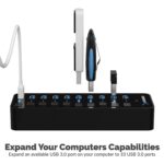 Sabrent 10-Port 60W USB 3.0 Hub with Individual Power Switches and LEDs Includes 60W 12V/5A Power Adapter (HB-BU10) - Image 3