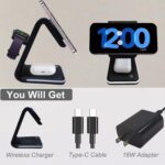 3 in 1 Phone Charger Magnetic Wireless Charging Station Compatible with Mag-Safe 15W Fast Charger Stand with Sleep-Friendly Light for iPhone 15 14 13 12 Series, Apple Watch, AirPods, Black - Image 8