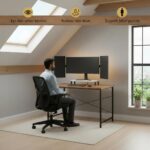 FURLAY Home Office Computer Desk with Monitor Shelf, Modern Writing Desk with Wood Top & Metal Frame, Small Study Table Workstation for Laptop, Gaming & Bedroom - (100 x 60 cm, Vertex - Woodland) - Image 4
