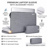 Laptop Sleeve Case with Accessory Pouch, Protective Laptop Bag with Water-Resistant Fabric & Shockproof Padding, Slim Portable Notebook Sleeve for Travel Office College (Grey) - Image 4