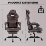 SEGEDOM Gaming Chair with Footrest and Massage Lumbar Support, Ergonomic Computer Gamer Chair, Office Video Game Chairs with Adjustable Height and Backrest (Coffee) - Image 4