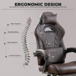 SEGEDOM Gaming Chair with Footrest and Massage Lumbar Support, Ergonomic Computer Gamer Chair, Office Video Game Chairs with Adjustable Height and Backrest (Coffee) - Image 5