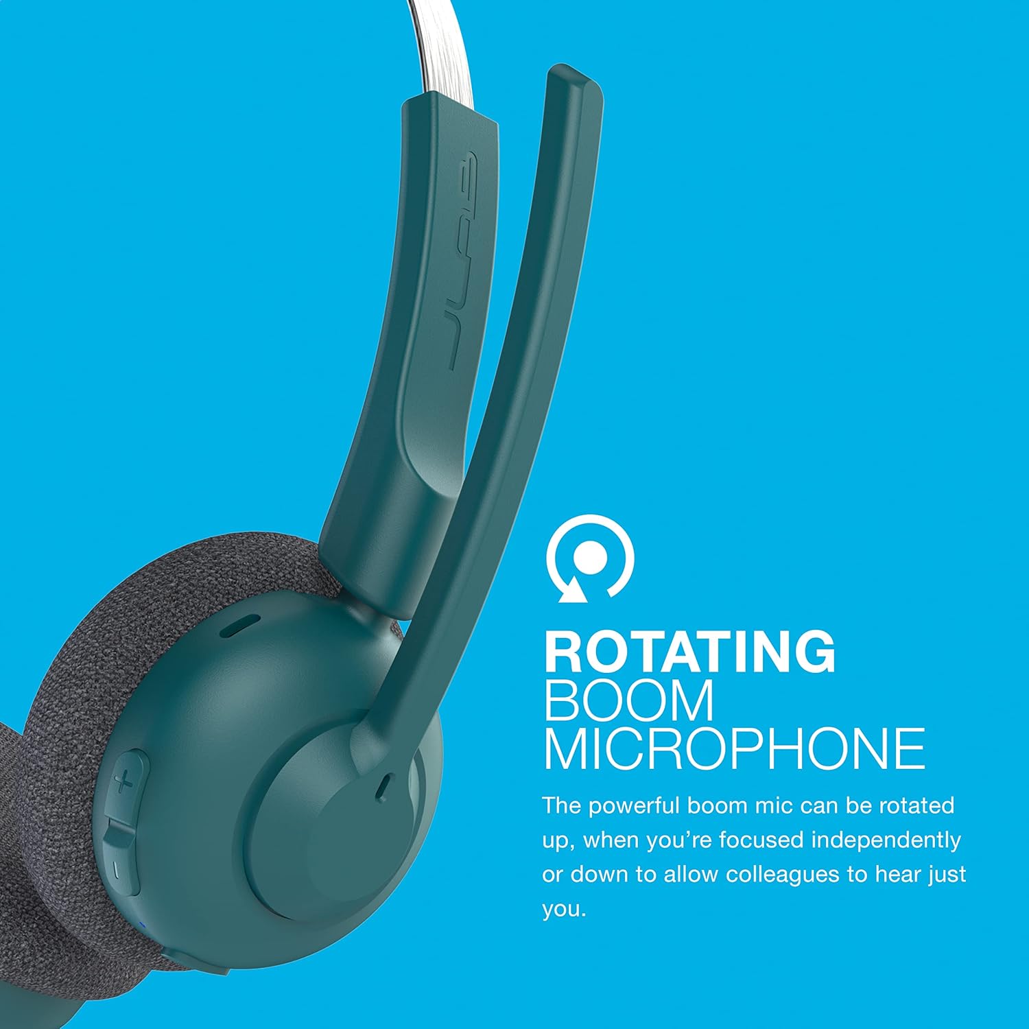 JLab Go Work Pop On-Ear Wireless Headset, Teal, 50+ Hours Playtime, Bluetooth Multipoint, Rotating Boom Mic, Noise Canceling MEMS Microphone, Light-Weight and Portable, for PC/Mac or Mobile (Teal) - Image 7