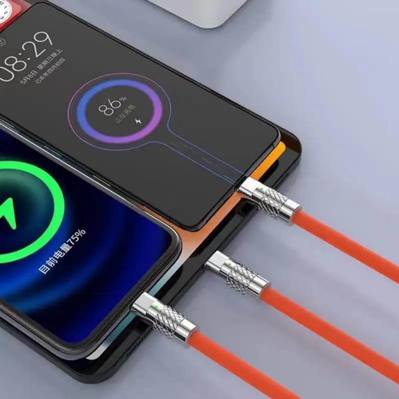 ONE43 120W Fast Charging Cable, 3 in 1 Charging Data Cable, Portable Charger USB Type-C & USB Port for All Phones, Fast Charger Type c Retractable USB Cable (Multi) - Image 3